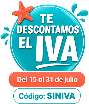 Te descontamos el IVA. Código SINIVA. Te descontamos el IVA. Del 15 al 31 de julio. Código SINIVA.